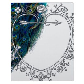 Peacock feather ornate heart wedding templates display plaque