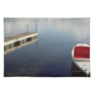 Small boat tied up on dock at Lake Placid Place Mats