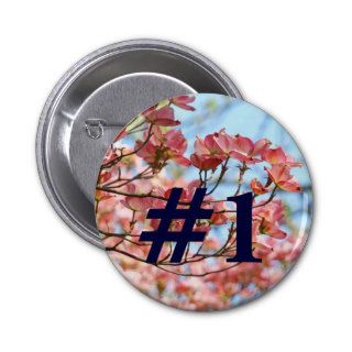 #1 Button custom Pink Dogwood Flowers Blue Sky