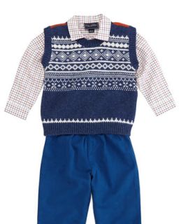 Toddler Boys Grid Check Shirt, Red Multi   Oscar de la Renta   Red stripe (18M)