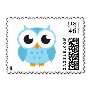 Cute blue cartoon baby owl stamps