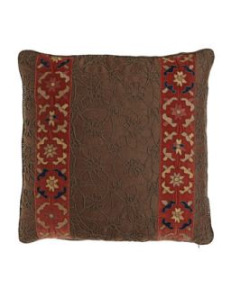 Carob Pillow with Crochet Detail & Persimmon Band