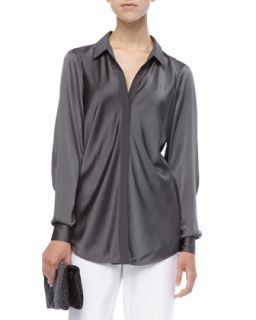 Silk Long Sleeve Shirt, Ash   Eileen Fisher