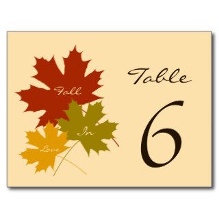 Fall In Love Wedding Table Number Cards Post Cards