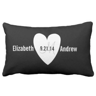 Monogram Heart Black Wedding Anniversary Pillow