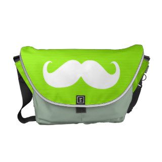 Funny White Mustache on Yellow Green Background Courier Bag
