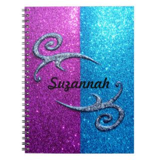 Pink and Blue Glitter & Swirls Spiral Notebook