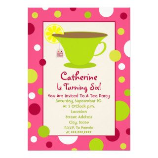 Tea Party Birthday Invitation   Pink And Green