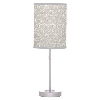 Khaki Grey and White Damask Pattern Desk Lamps
