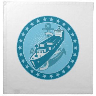 Container Ship With Anchor Stars Retro Cloth Napkins