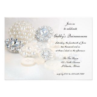 Pearl and Diamond Buttons Quinceañera Party Invite