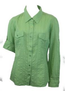 Jones New York Sport Roll Sleeve Shirt Green L Button Down Shirts