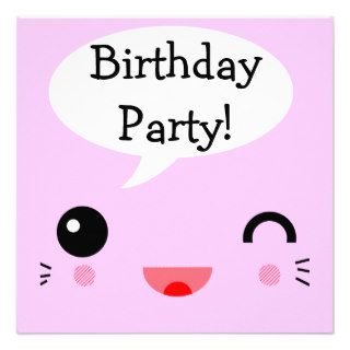 cute pink girly kawaii Birthday Party Custom Invitations