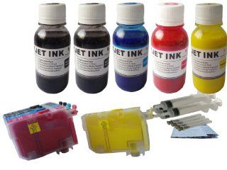 NDTM Brand Dinsink (Non OEM) Compatibe refillable ink cartridge for Epson 125 T125 T125120, T125220, T125320, T125420 Workforce 320, 323 .325,520 + 5 botltles pigment refill ink +4 syringes and detail refill instruction