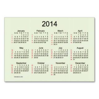 52 Week Calendar 2014 Business Cards