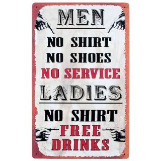 Tin Bar Sign   Men, No Shirt, No Service   Ladies, No Shirt, Free Drinks  Street Signs  Patio, Lawn & Garden