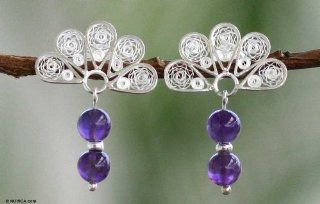Amethyst chandelier earrings, 'Star Fans'   Sterling Silver Dangle Amethyst Chandelier Earrings Jewelry