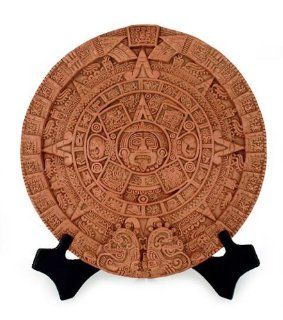 Ceramic plaque, 'Aztec Sun Stone in Dark Terracotta'   Wall Sculptures