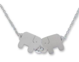 Sterling silver pendant necklace, 'Elephant Friendship'   Unique Sterling Silver Pendant Necklace Jewelry