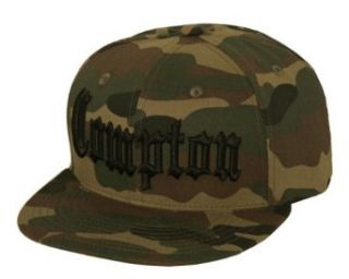 Compton Camo Flat Bill Snapback Black Adjustable Baseball Cap Hat Clothing