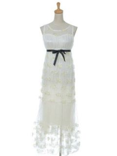 Anna Kaci S/M Fit Off White Beige Golden Flower Lace Detail Floral Maxi Dress
