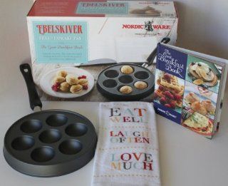 Nordic Ware Ebelskiver Pancake Pan, Breakfast Recipe Book & Eat Well, Laugh Often, Love Much Dish Towel Gift Set Kitchen & Dining