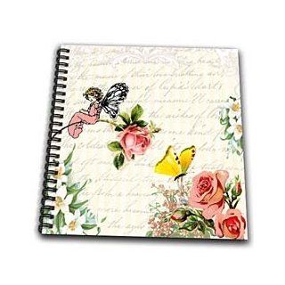 db_76589_1 InspirationzStore Vintage Art   Vintage cute fairy sitting on a rose in a flower garden   roses flowers butterfly writing collage   Drawing Book   Drawing Book 8 x 8 inch
