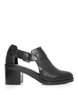 Limited Black Leather Cut Out Block Heel Ankle Boots