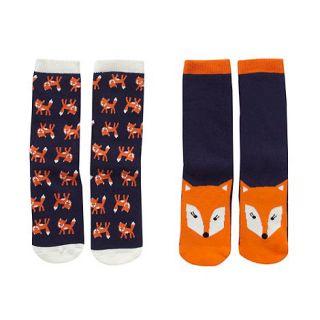 bluezoo Girls pack of two navy fox slipper socks