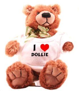 Plush Teddy Bear (Molasses) with I Love Dollie (first name/surname/nickname) Toys & Games