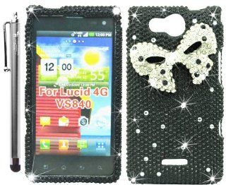 "Silver Ribbon" Design Black Rhinestones Protector 3D Bling Case Cover Skin for LG Lucid VS840   Includes Branded Silver 4.5" Universal Capacitive Stylus Pen +Pry Removal Tool  In The Friendly Swede? Retail Packaging Cell Phones & Acces