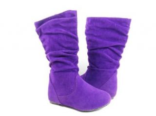 New Toddler Youth Girls Purple Plum Suede Boots feat Full Side Zippered Closure & Rubber Sole Shoes