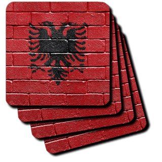 3dRose cst_155167_3 National Flag of Albania Painted Onto a Brick Wall Albanian Ceramic Tile Coasters, Set of 4   Decorative Tiles