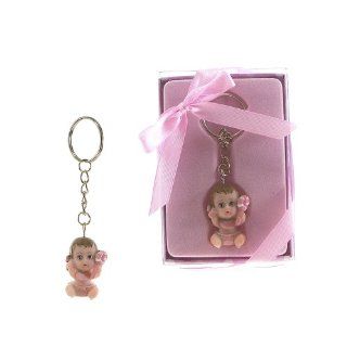 Lunaura Baby Keepsake   Set of 12 "Girl" Baby Holding Onto Rattle Key Chain Favos   Pink Baby