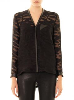 Leather trim sheer jacquard blouse  Helmut Lang  