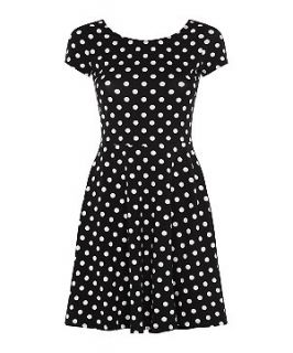 Black Monochrome Polka Dot Skater Dress
