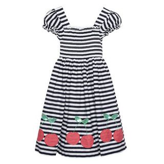 bluezoo Girls navy striped cherry applique dress