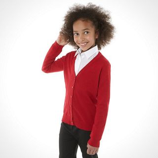 Girls red v neck school uniform cardigan