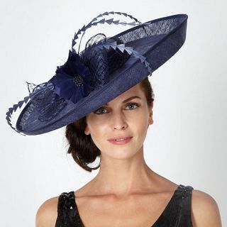 Principles by Ben de Lisi Designer navy feathered flower occasion hat