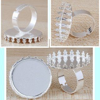 30pc Silver Plated Adjustable Round Crown Setting Ring Black Finding BB950