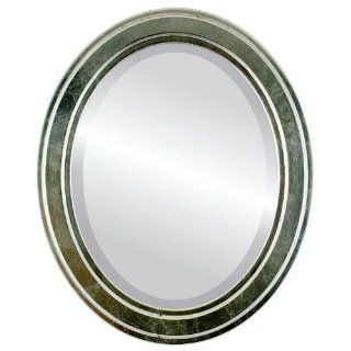 Simple wood Oval Beveled Wall Mirror in a ilver Wright style Silver Leaf with Black Antique Frame 16x20 outside dimensions   Wall Mounted Mirrors