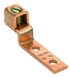 Panduit CO225 56 QY Offset Floating Tongue Lug, Two Hole, #6 AWG   4/0 AWG Copper Condcutor Size Range, 225A Current Rating, 5/16" Stud Hole Size, 1.00" Stud Hole Spacing, 3/16" Hex Size, 0.13" Tongue Thickness, 1.00" Width, 1.13&q