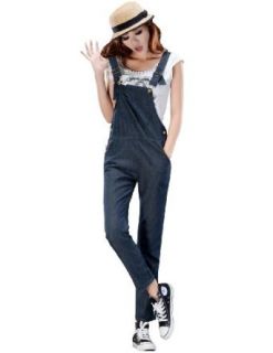 Lana Hua Women's Long Denim Washed Loose Dungarees Overall Jeans Clothing