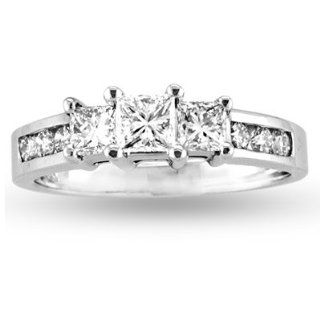 1.00cttw 14k Gold Princess Cut & Round Diamond Three Stone Past Present Future Anniversary/Engagement Ring HI, VS SI Quality Jewelry