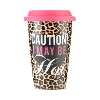 Lipsy Brown leopard Caution coffee cup