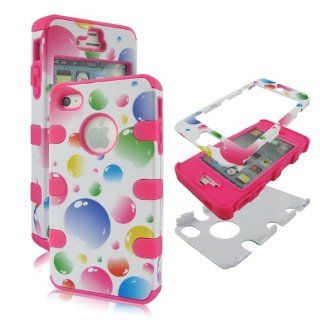 2D Hybrid 3 in 1 Pink Bubbles Iphone 4, 4S High Impact Shock Defender Plastic Outside with Soft Silicone Inside Drop Defender Snap on Cover Case Cell Phones & Accessories