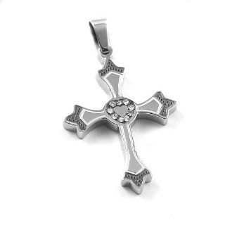New Stainless Steel 2 Tone Heart Concept Cross Pendant With Cz's & Free Chain   Length 23.6" + UK Shipped Within 24hrs Of Order Placed + Gift Packaging Included Jewelry