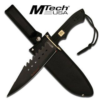 MT 20 10. 16" OVERALL MTECH BUSHMASTER FIXED BLADE COMBAT BOWIE 16" Overall in length MTech Bushmaster Fixed Blade Combat Bowie Knife. Featuring Black stainless steel blade with copper guard. Includes custom nylon sheath KNIFE fixed blade knife h