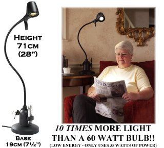 'High Definition' Reading Table Light in BLACK   the ultimate reading light   Phenomenal light Quality ~ 10 times the light of a 60 watt bulb   built in dimmer to avoid glare from glossy magazine pages   Energy Efficient 600 watts output but uses 