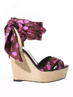 Carolina raffia & silk wedge sandals  Gucci